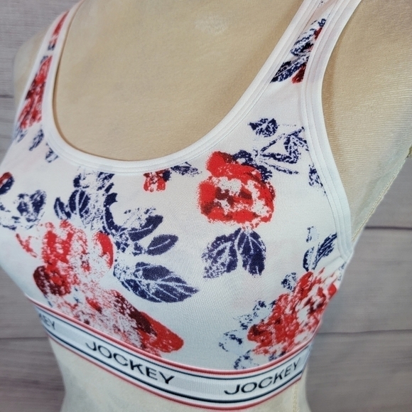 𝅺Jockey Floral Bralette No Padding Red White Blue Size Small - Picture 6 of 7